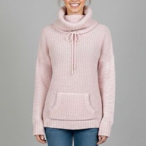 Derek Heart Pink Cowl Neck Tunic Sweater Small Knit Pullover Pocket EUC Long 24"